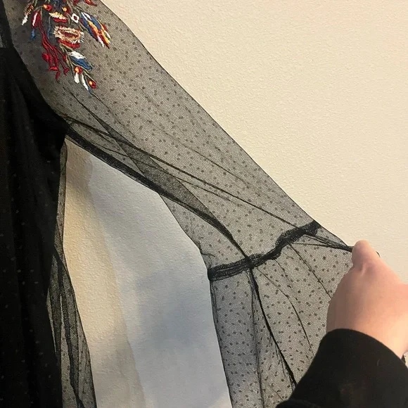 NWT GNW Embroidered Whimsigoth Black Mesh Top - Picture 4 of 9